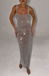 Louise - Stylish Shimmer Silver Maxi Dress